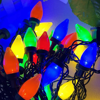 26.4Ft - 50 LED Bulbs Multicolor C7 LED Christmas Lights Outdoor Big Bulb Colored Christmas Tree Lights, Plug in Colorful C7 String Lights for Multicolored Indoor Outdoor Xmas Decorations, 0.6W = 7W