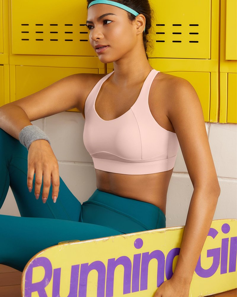 RUNNING GIRL High Impact Sports Bras for Women, Adjustable Straps Pink Sports Bra High Support Molded Cup Racerback Workout Bra(WX3143 Flush Pink S)