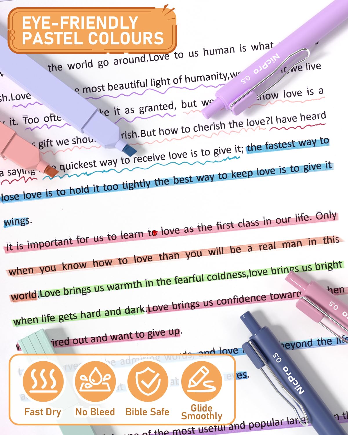 Nicpro 33PCS Aesthetic Highlighter and Gel Pen set with Case, 12 Bible Highlighters & Cute Pens Refills With Soft Ink & Tip, No Bleed Quick Dry for Bible Study Journaling Planner Notes School Supplies