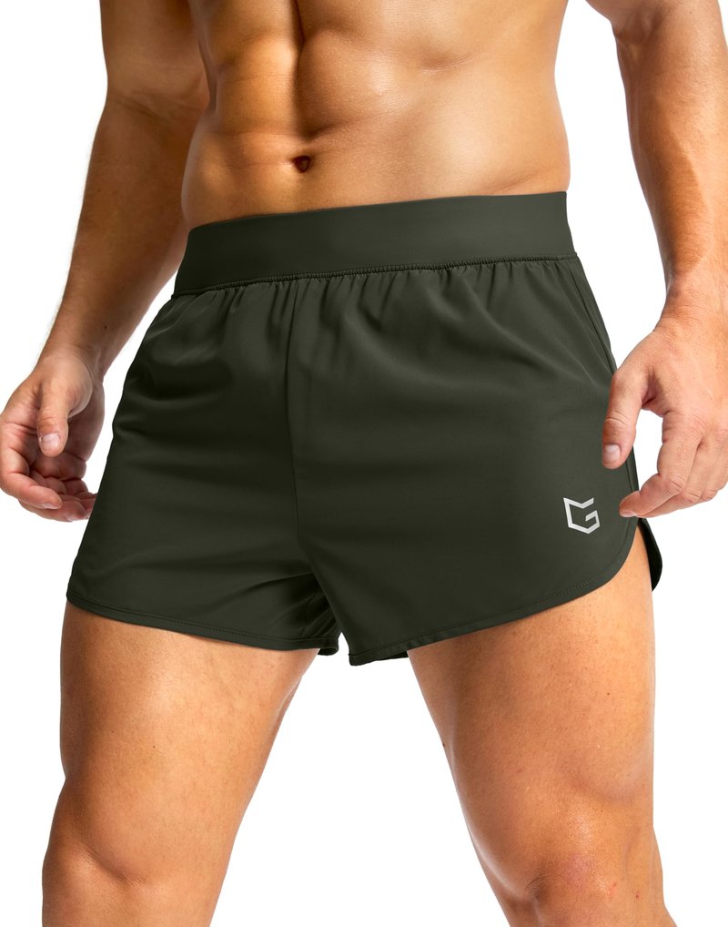 G Gradual Running Shorts for Men 3 Inch Lighweight Quick Dry Workout Gym Athletic Jogging Shorts with Inner Key Pocket, Olive Green, X-Large