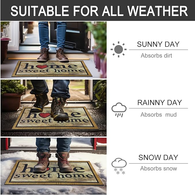 CHICHIC Door Mat Welcome Mat 17x 30 Inch Front Door Mat Outdoors for Home Entrance Outdoors Mat for Outside Entry Way Doormat Entry Rugs, Heavy Duty Non Slip Rubber Back Low Profile, Ink Home