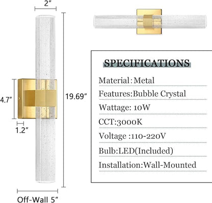 Gold LED Wall Sconce Lights Warm Light Modern Crystal Wall Lights Vanity Lighting Fixtures Sconces for Bathroom Living Room Bedroom Dining Room Hallway