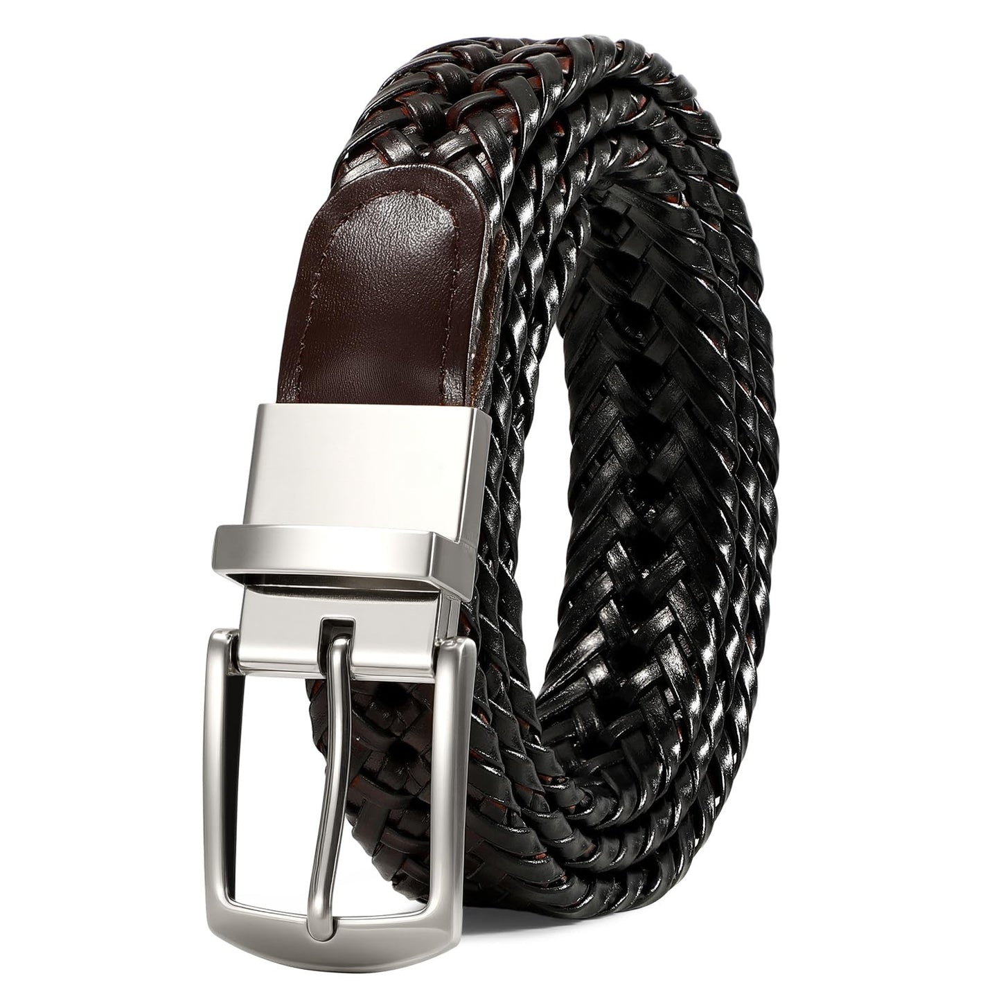 SUOSDEY Braided Genuine Black Leather Belt for Men, 1.2" Width Men’s Casual Woven Leather Belt for Jeans Pants