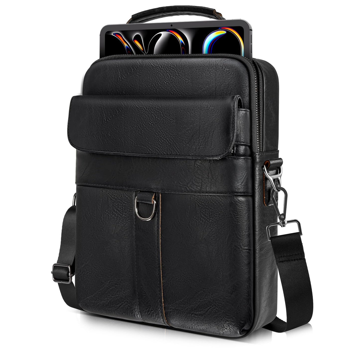 13 Inch Laptop Shoulder Bag Leather Carrying Case for Macbook Air 13" M5 M4 M3 M2 A3449 A3420 A3113 A2681/MacBook Pro 14" M5 M4 M3/2026 MacBook Neo, Vertical Laptop Sleeve Messenger Computer Bag,Black