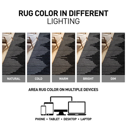 Rugshop Bohemian Stripe Stain Resistant High Traffic Living Room Kitchen Bedroom Dining Home Office Oval Area Rug 5' x 7' Black