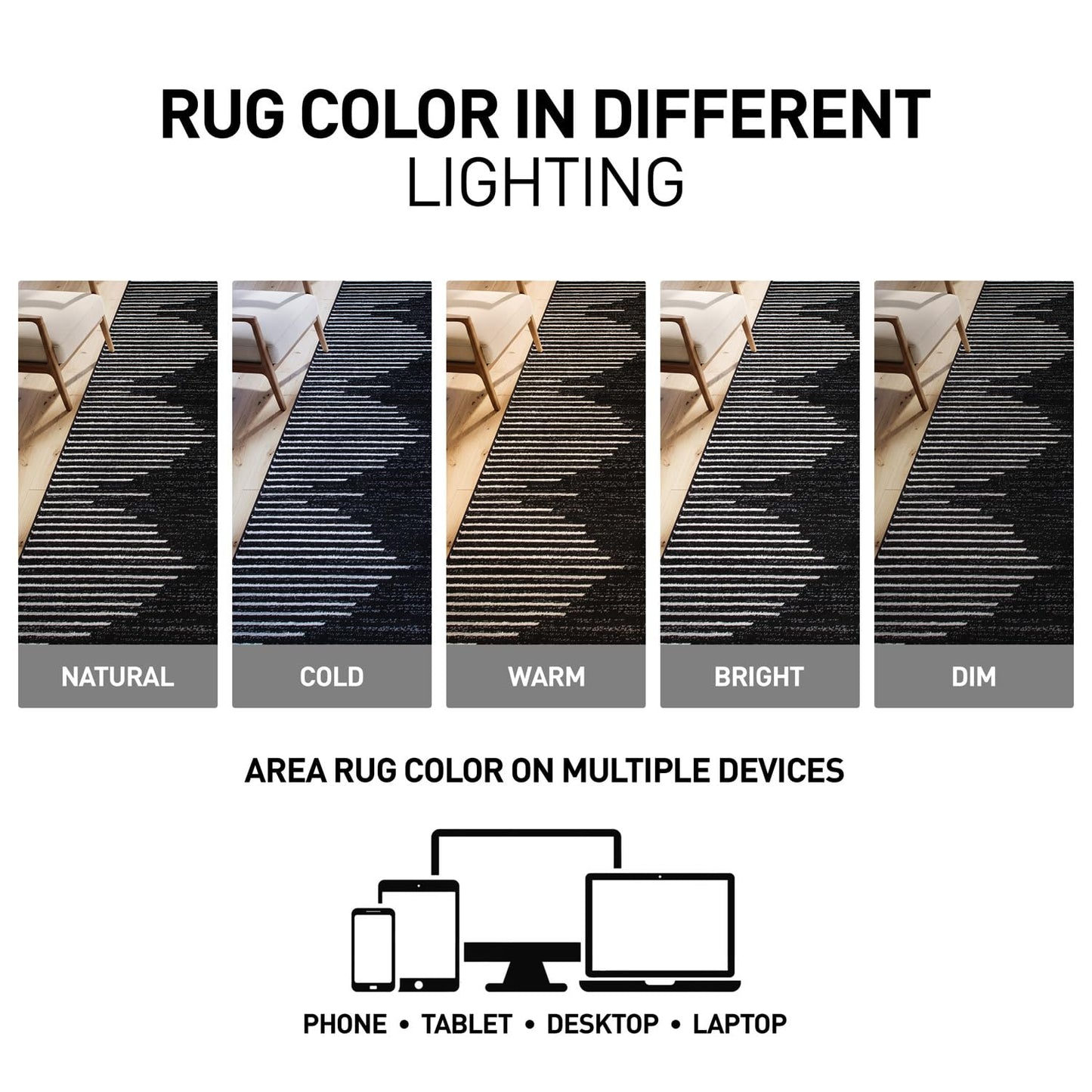 Rugshop Bohemian Stripe Stain Resistant High Traffic Living Room Kitchen Bedroom Dining Home Office Round Area Rug 6' Round Black