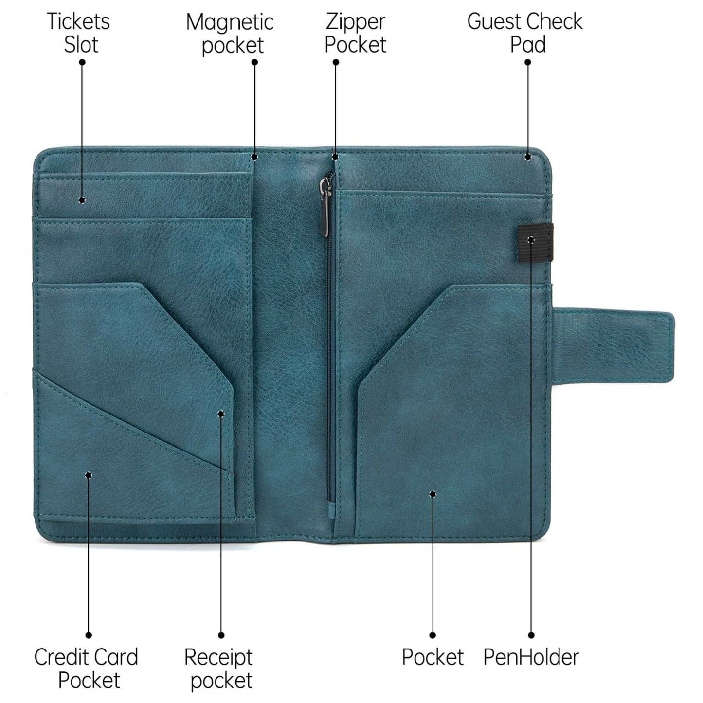 Server Book with Zipper Pocket and Magnetic Closure, Server Books for Waitress, Leather Waitstaff Organizer with High Volume Money Pocket, Fit Server Apron (Green)