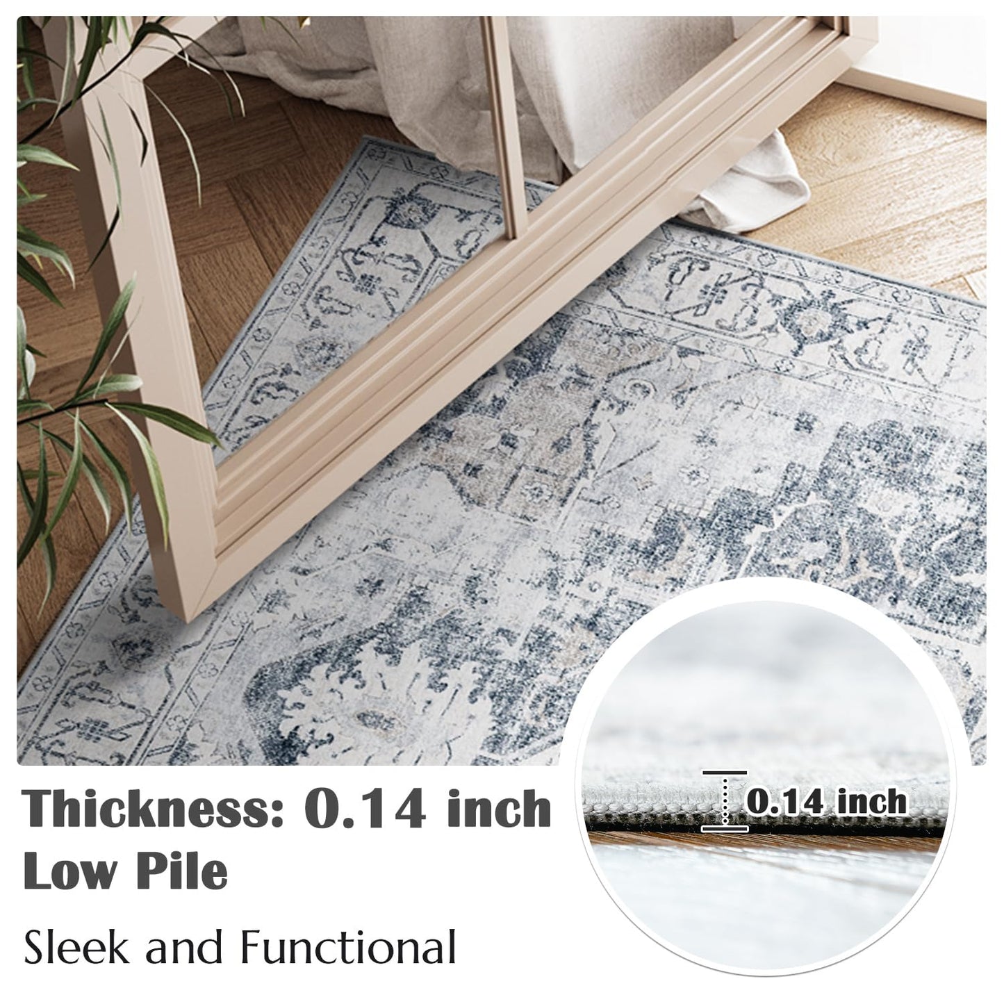 jinchan Kelda Runner Rug 3x8 Vintage Hallway Rug Kitchen Washable Runner Retro Lightweight Non-Slip Low Pile Thin Distressed Carpet for Entryway Bathroom Laundry Room Bedroom Stairway Grey