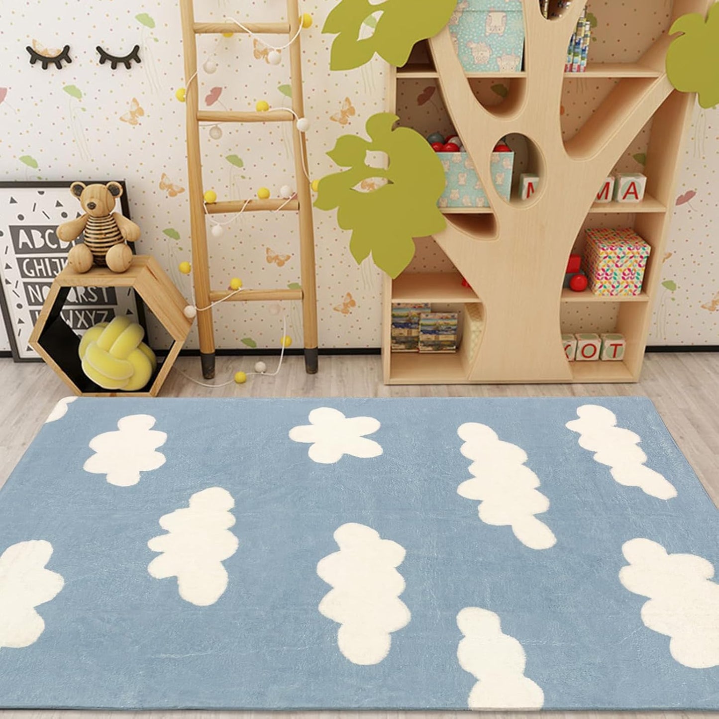 USTIDE 4 x6 Blue Sky White Cloud Area Rug Super Soft Fluffy Kids Rug Machine Washable Non Slip Carpet Floor Mat for Bedroom Living Room Nursery Girls Boys Room Decor