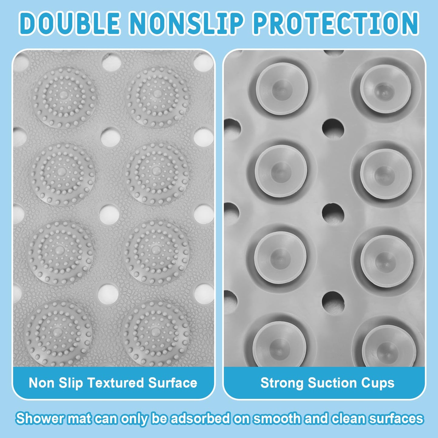 Dunzy 12 Pcs Non Slip Bath Mats 27.6x14.2 Inches TPE Bathtub Mats with Suction Cups Drain Holes Textured Surface Anti Slip Shower Pad for Bathroom Tub Adults Elderly Home Hotel