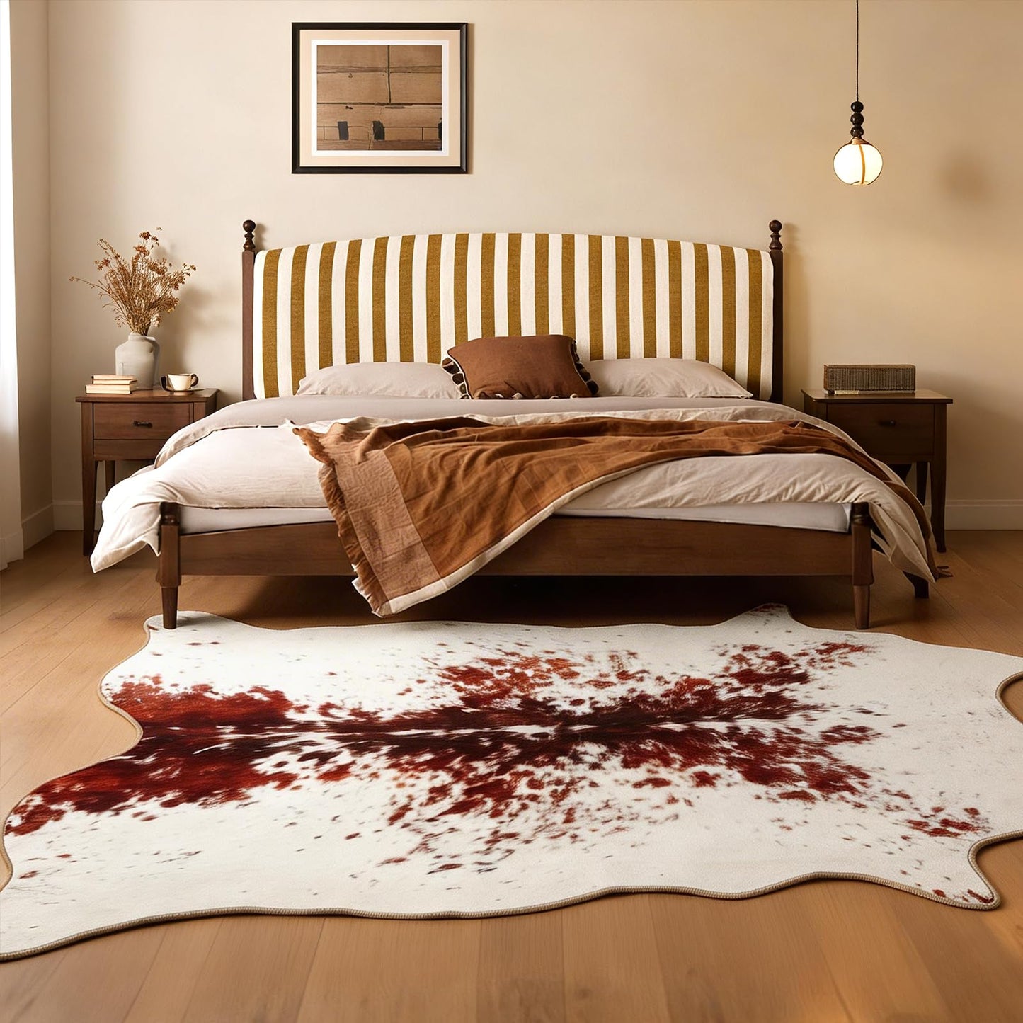 ThreadGlobe Faux Cowhide Rug, Cow Print Western Area Rug for Living Room, Non-Slip Stain Resistant Carpet with Suede Backing, Easy Clean Rug for Bedroom, Western Decor, White Brown, 4'7"x5'3"