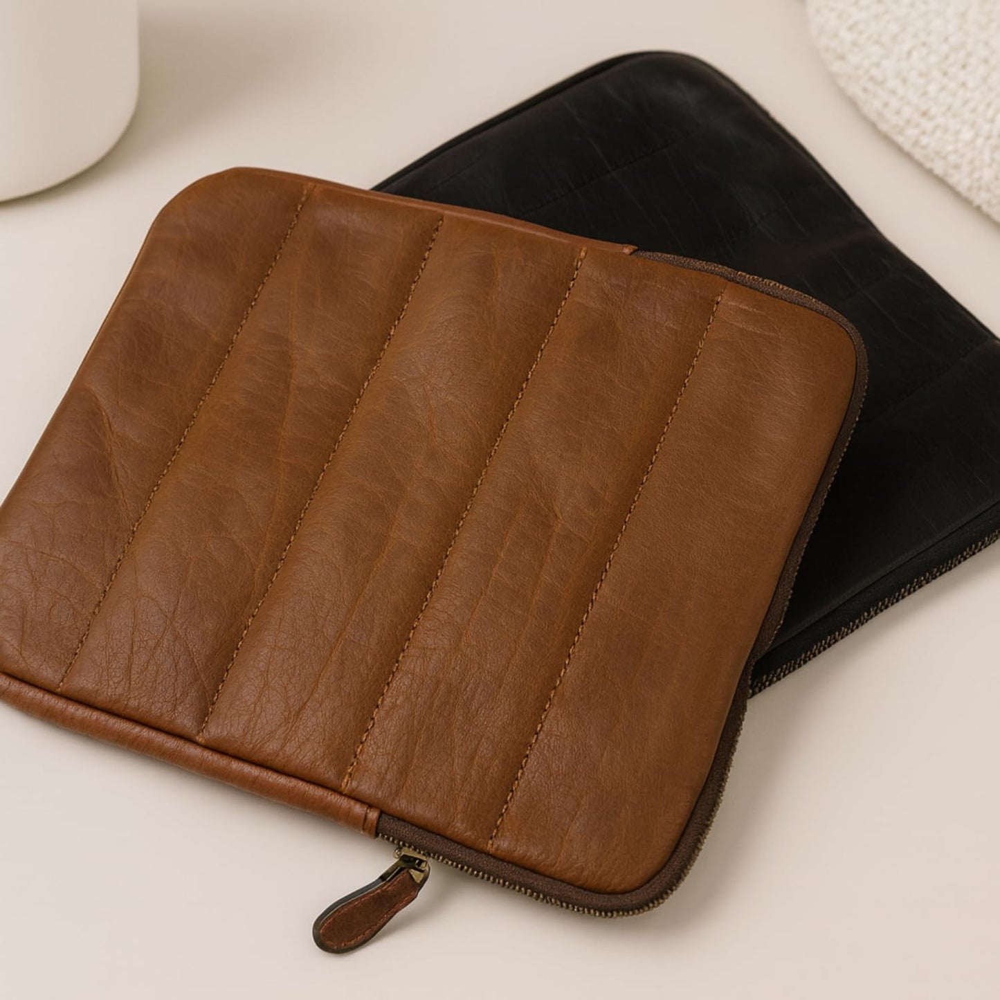 Genuine Leather – The Original Puffy Tablet Sleeve 9–11 Inch Case, Leather Air Pouch for Women & Men, Fits 9th/10th Gen, Pro 11", Air 10.9" + Magic Keyboard (Saddle Brown)