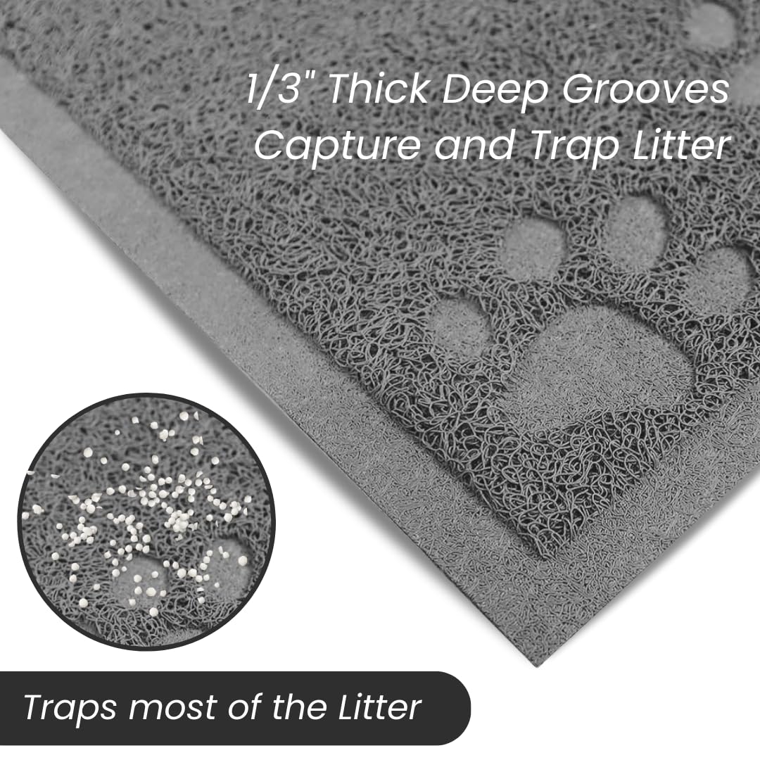 Andalus Small Cat Litter Mat, Pack of 1 - Waterproof, Non-Slip & Easy to Clean Cat Litter Box Mat for Extra Efficient Pet Litter-Trapping, Grey (15.75” X 11.75”)