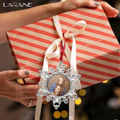 Laraine Christmas Tree Ornaments – Decorative Hanging 2025 Holiday Keepsake Gift Snowflake Pendant with 2” Photo Frame Insert for Picture of Pet (Snowflake Silver (2025))