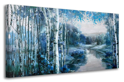 Arjun Tree Wall Art Canvas for Living Room Blue Tree of Life Nature Teal Abstract Textured Painting Picture Modern Panoramic Landscape Artwork Framed Bedroom Home Office Decor, Large Size 40"x20"