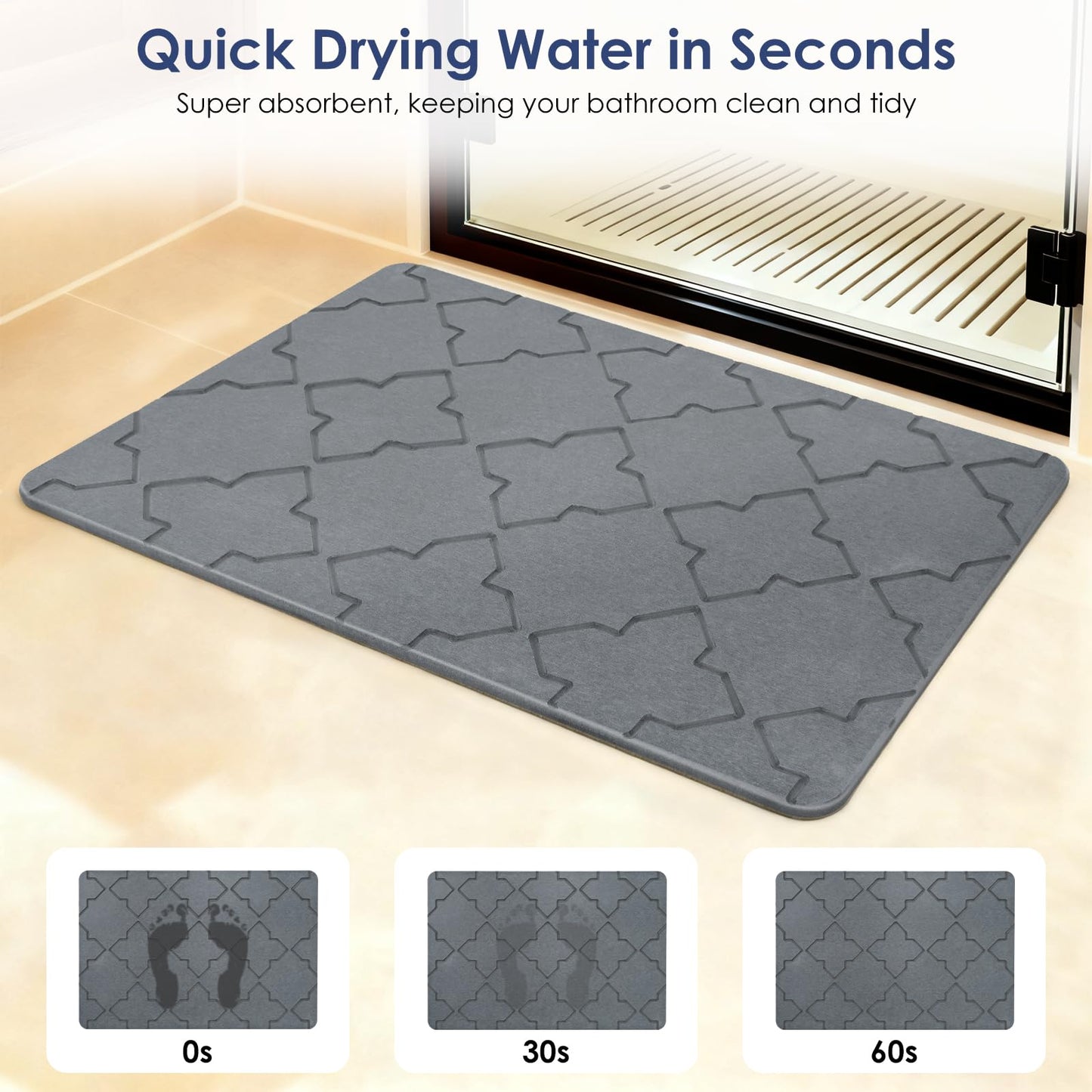 Large Stone Bath Mat for Bathroom Floor, Quick Dry Diatomaceous Earth Bath Mat with Non-Slip Back, Super Absorbent Diatomite Stone Mat for Shower, Easy to Clean, Natural(23.6" x 15.7" Dark Grey)