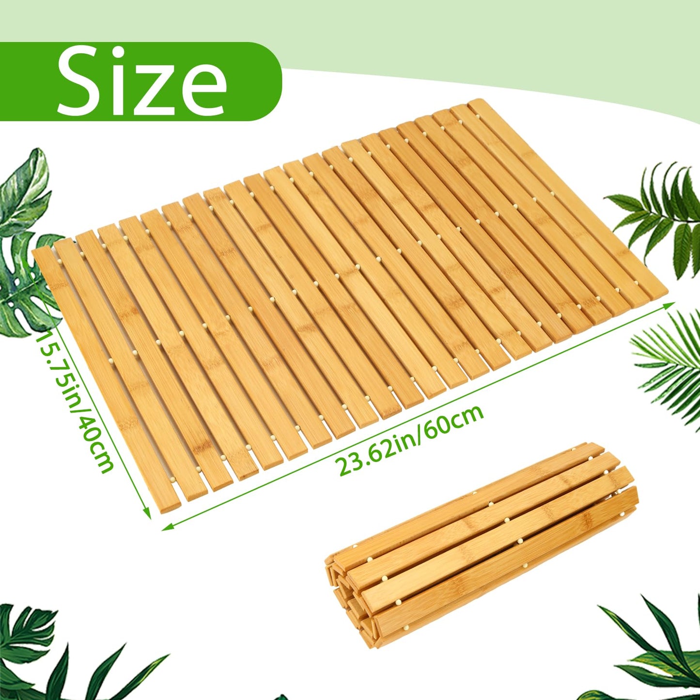 QTLCOHD 2 Pcs Bamboo Bath Mat, Wood Shower Bathroom Mat, 16 x 24 Inch