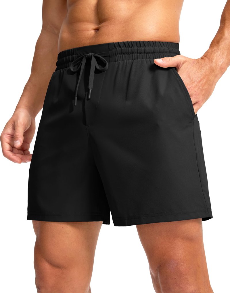 Soothfeel Men's Athletic Running Shorts with Zipper Pocket 5 Inch Quick Dry Tennis Gym Workout Shorts for Men(Black, Medium)