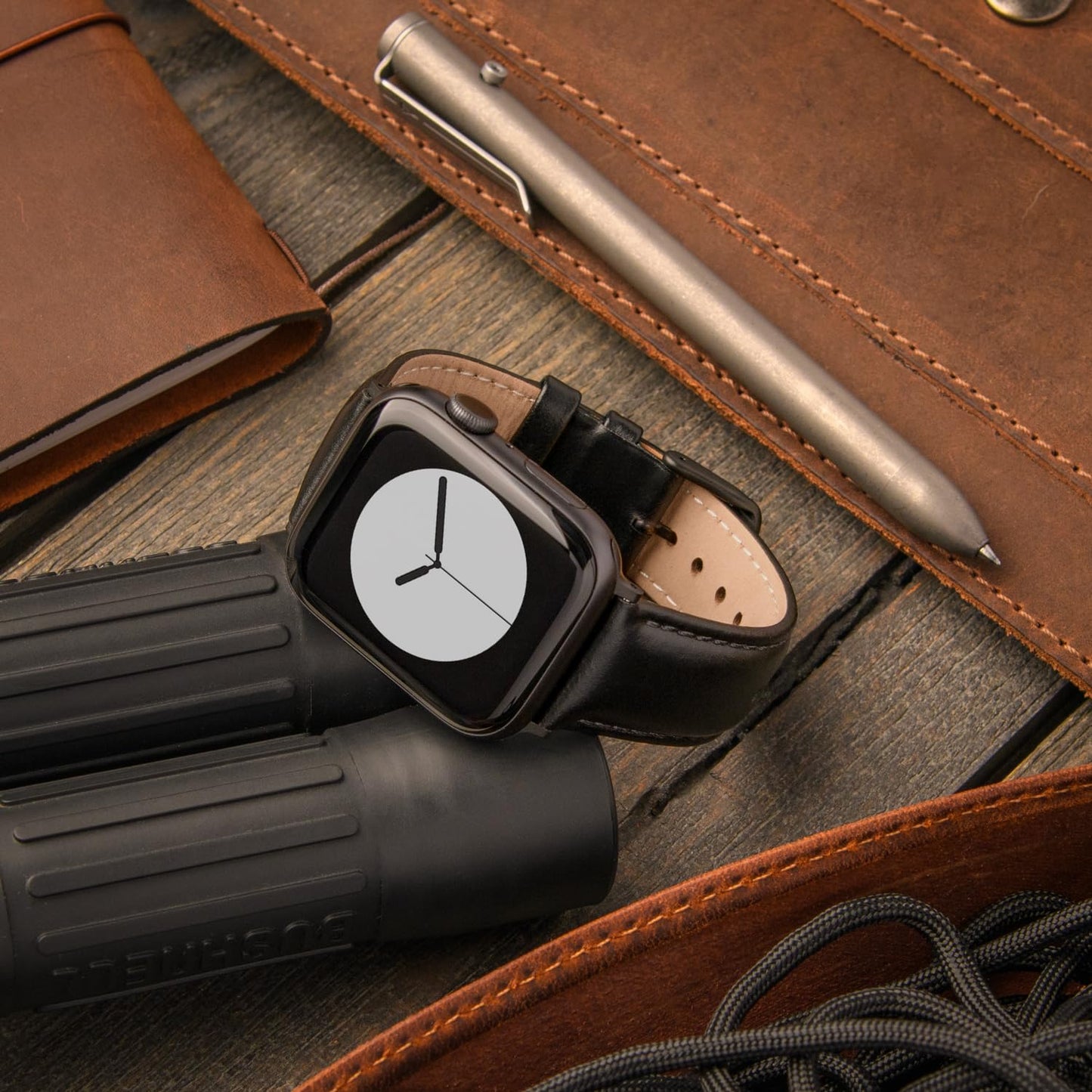 Archer Watch Straps - Top Grain Leather Straps for Apple Watch (Black/Matched Thread, Matte Gray Hardware, 40/41/42mm)