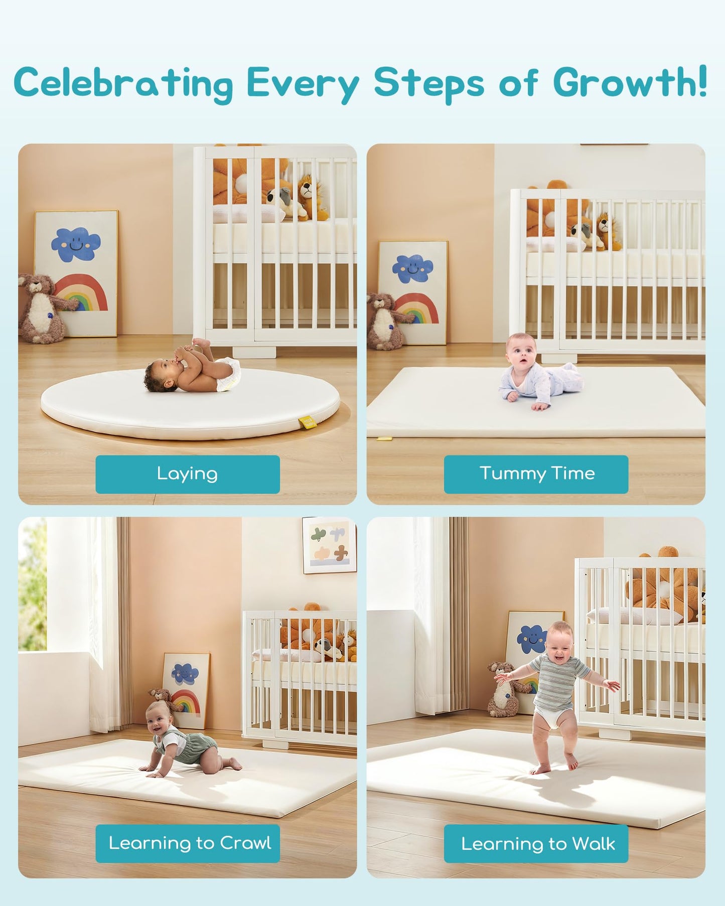 Attababy 70.9” x 59” Large Baby Mat for Floor, Hypoallergenic Vegan Leather Cover Foam Play Mat for Living Room, Easy to Wipe Clean & Waterproof, Thick Playmat for Infants and Toddlers