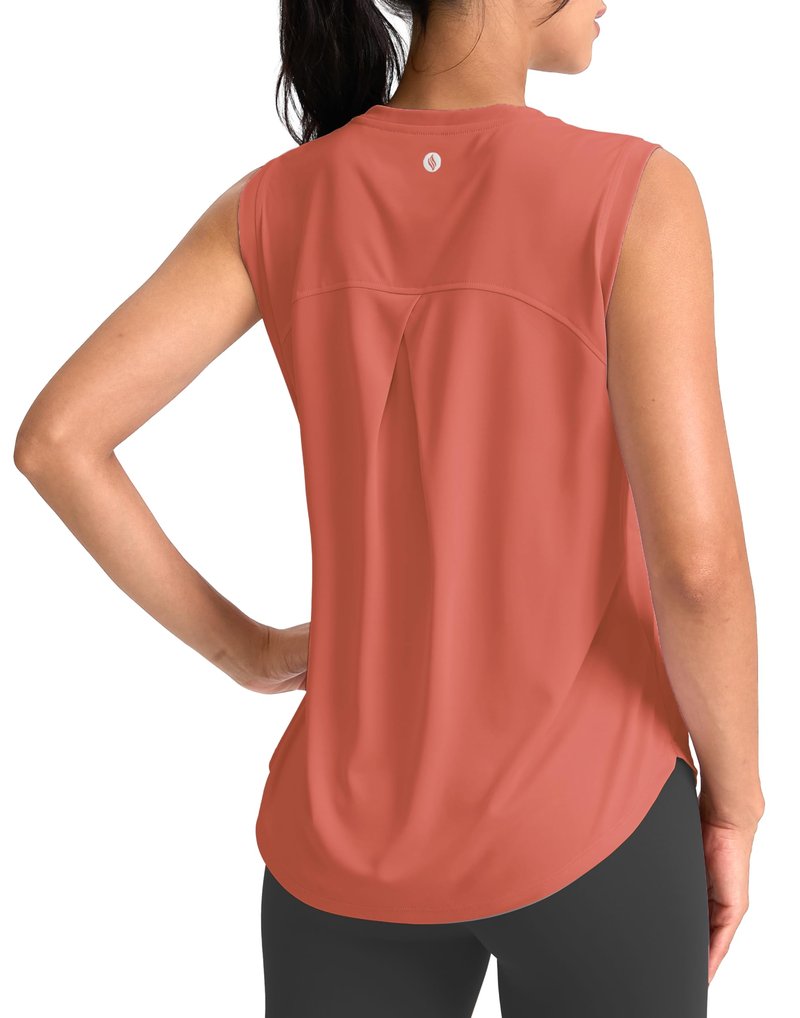 SANTINY Women's Sleeveless Workout Tops Breathable Lightweight Active Tennis Yoga Shirts Athletic Running Tank Tops for Women (Coral_M)