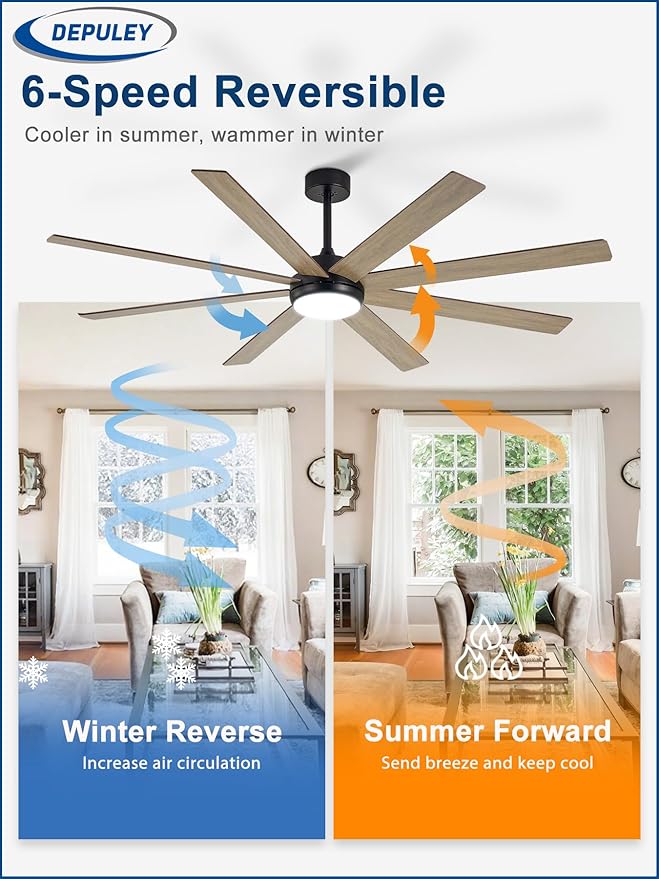 Depuley 66" Ceiling Fans with Lights: Large Indoor/Outdoor Ceiling Fan for Patios Living Room - 8 Blades Wooden Dimmable Ceiling Fans with Remote APP Control Timer Reversible Quiet DC Motor 6 Speeds