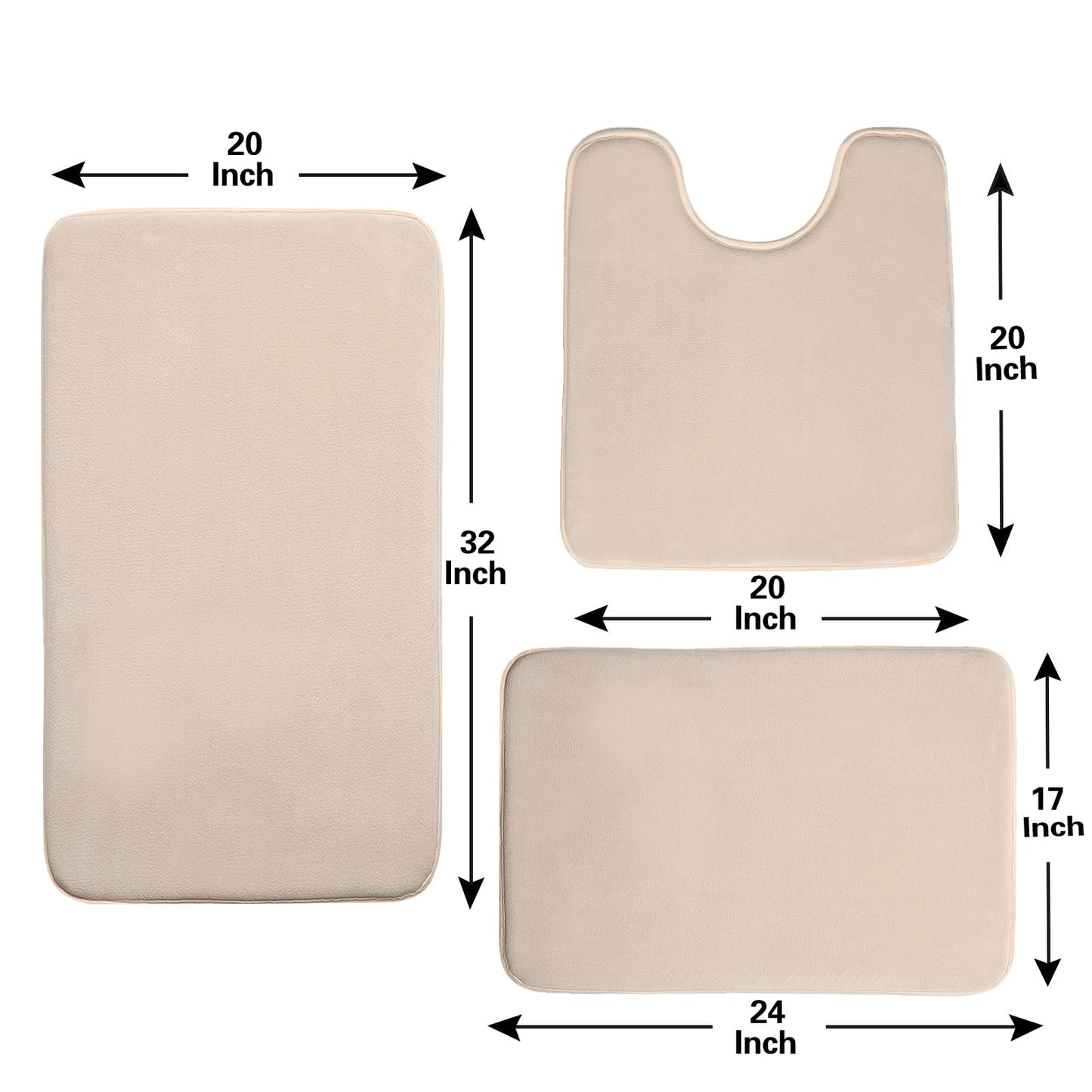 Madeals Memory Foam Bath Mat Set 4 Piece with Toilet Lid Cover and Combo Rug Beige