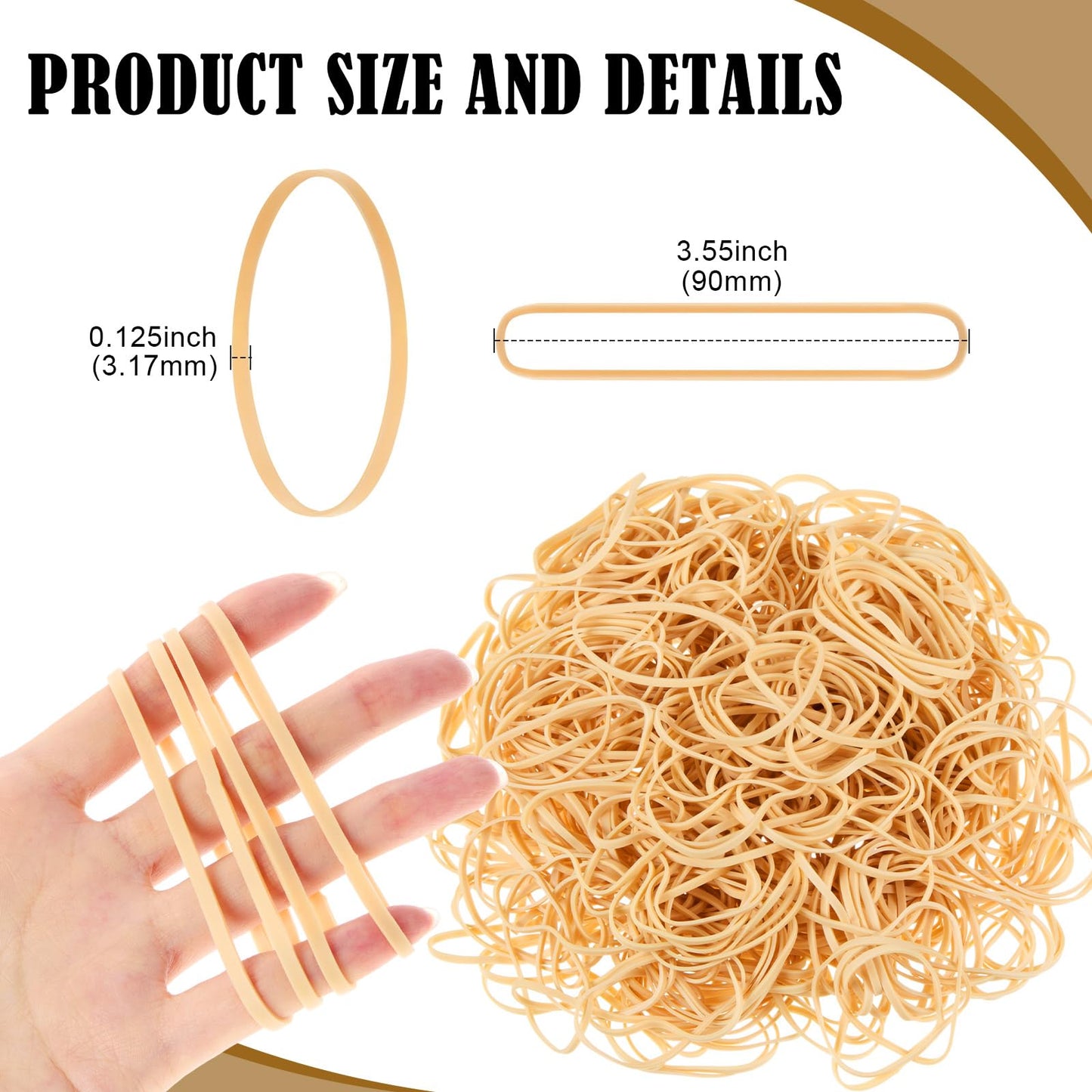Marspark 5 lb Size 33 Rubber Bands Bulk Beige Soft Strong Elastic Rubber Bands for Office Supplies Trash Cans File Folders