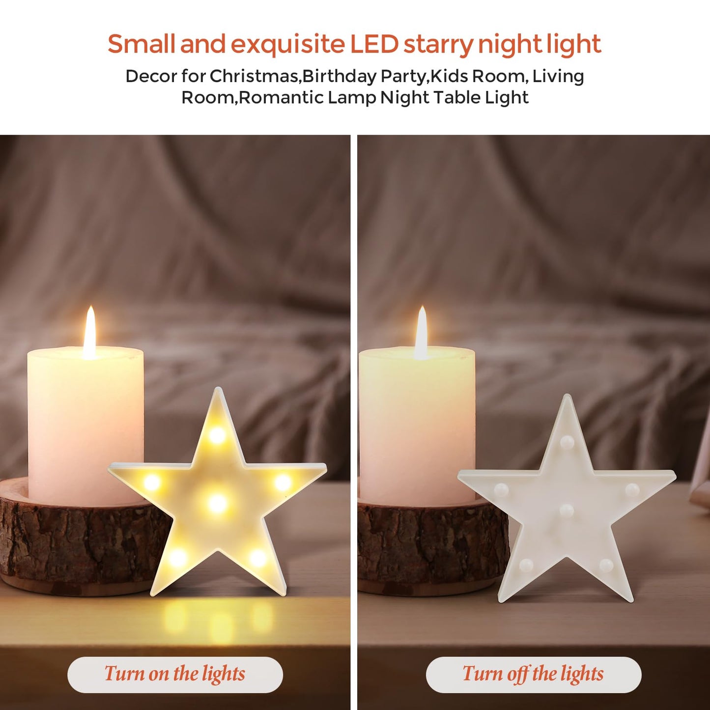 6 Pcs LED Stars Night Light Can Be Hung On The Wall Kids Room Room Light, Suitable for Birthday Party Holiday Decoration Baby Room Nursery Decoration (White Star-6pcs)