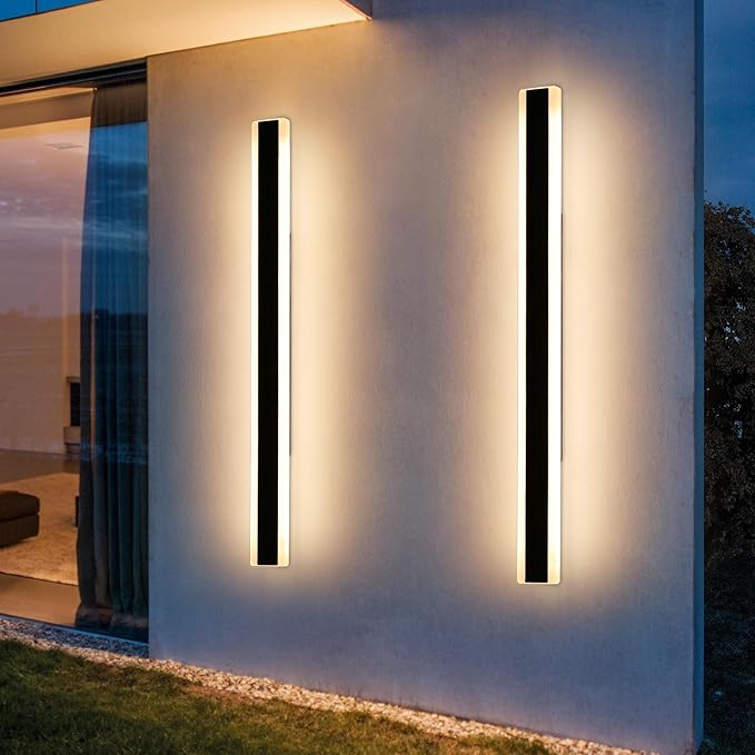 2 Pack Exterior Wall Light Fixture, 59inch Modern Outdoor Wall Sconce, IP65 Waterproof, 3000K Warm White, 55W Black Minimalist Outside LED Strip Lights for Garage, Patio, Balcony, Fence