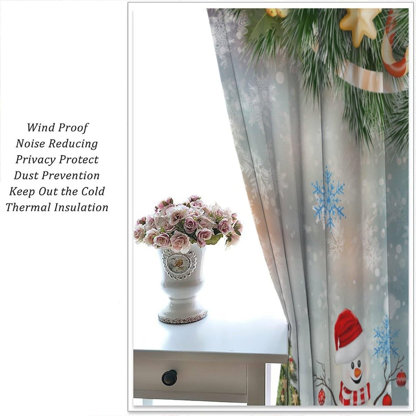 FengMingRui Christmas Curtain Christmas Happy Holidays Winter Snowflake Holiday Christmas Snowman Decor Window Treatment Bedroom Living Room Decor Window Drapes 42" W X 45" L