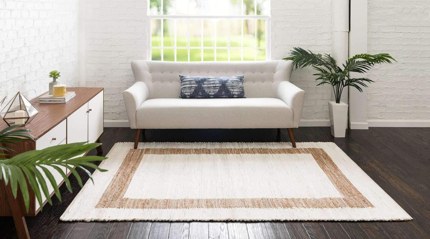 Unique Loom Chindi Jute Collection Area Rug (5' 1" x 8' Rectangle, White and Natural/ Natural)
