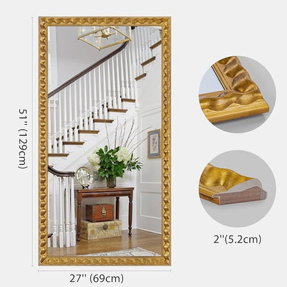 Large Gold Mirrors for Dining Room Decor, 51'' X 27'' Antique Gold Mirror with Textured Wavy Wood Frame, Rectangular Mirror for Living Room, Bathroom, Bedroom, Entryway