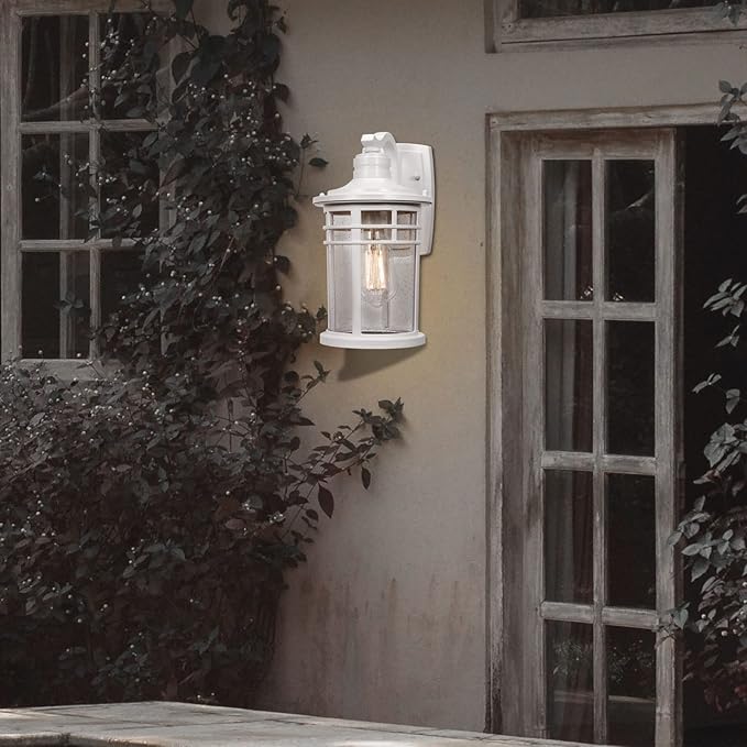 Darkaway Outdoor Porch Lights Wall Mount, Outdoor Light Fixtures Sconces Wall Lighting with Seeded Glass Waterproof Exterior Lights for Patio Yard House Hallway Doorway Garage(2 Pack, White)