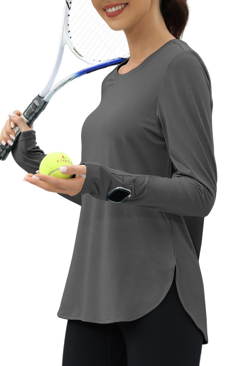 KevaMolly Workout Tops for Women Long Sleeve UPF 50+ UV Protection Sun Shirt Lightweight Quick Dry Rash Guard Hiking Shirts Dark Grey M