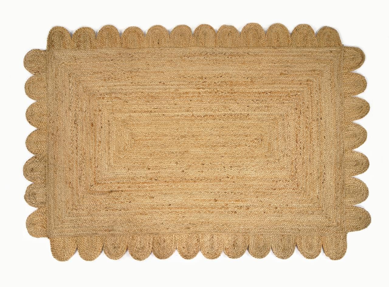 GRUHUM Scalloped Jute Area Rugs 6x9ft Rectangular Natural Fiber Handwoven Soft Braided Rustic Vintage EcoFriendly Rug- Farmhouse Indoor EcoFriendly Livingroom Bedroom Kitchen Hallways 6'x9' Ft