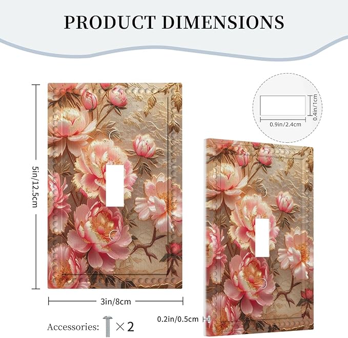 Pink Blooming Flowers Peonies Floral Light Switch Covers 1 Gang Single Toggle Wall Plate Decorative Switchcover Electrical Switchplate for Farmhouse Living Decor