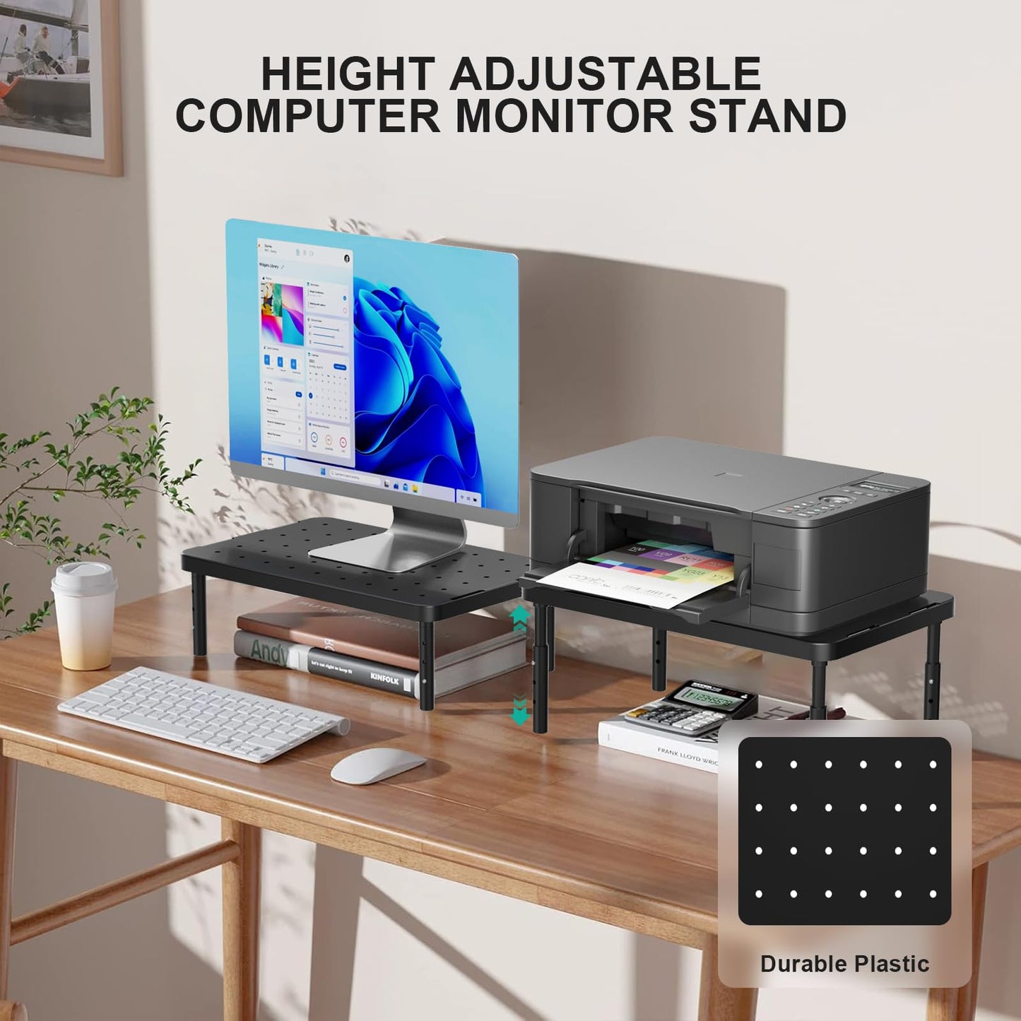 WALI Computer Monitor Stand for Desk, Adjustable Laptop Riser, Desk Monitor Stand Underneath Storage for Office, School Supplies (PTT001-B), 1 Pack, Black