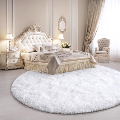 KIXINWA Round Rug for Bedroom, 5x5 Fluffy Soft Circle Area Rugs for Living Room, Washable Plush Shaggy Indoor Floor Bedside Kids Girls Nursery Room Circular Carpet, Home Decor Aesthetic, White