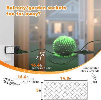 LitHome 14.8FT x 5FT Christmas Net Lights Outdoor Mesh Lights,300 LED Christmas Net Light for Bushes Connectable,8 Modes Green Giant Mesh Light Waterproof for Garden Party Roof St Patrick’s Day Decor