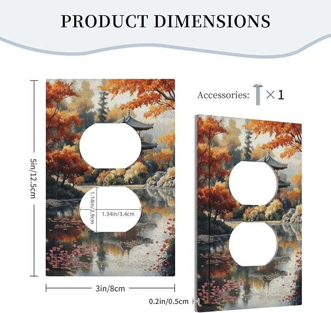 Decorative Art Light Switch Covers Lake & Pagoda in Fall 1 Gang Single Duplex Outlet Wall Plate Switchplate Electrical Faceplate for Home Decor
