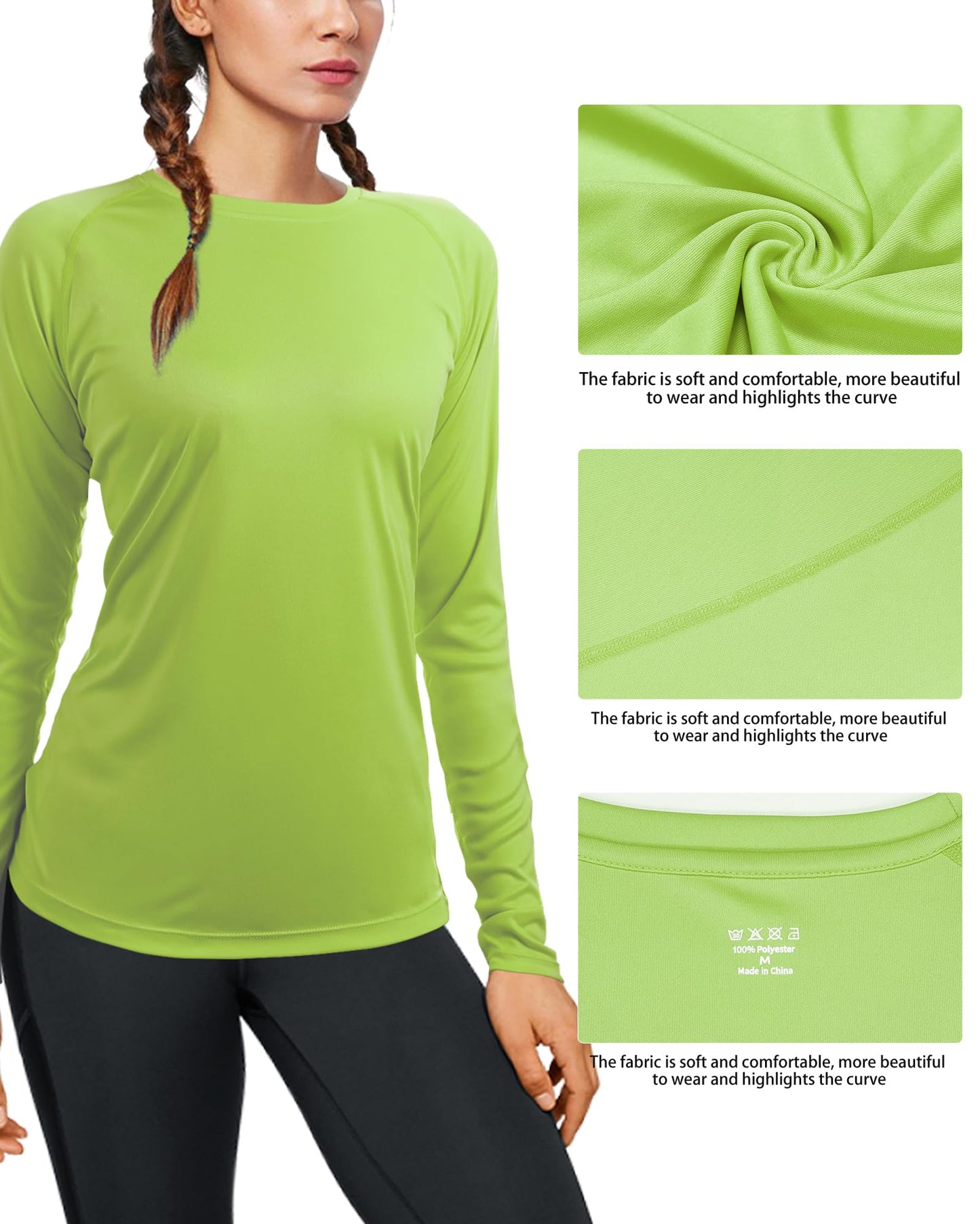 isnowood Swim Shirts for Women, UPF 50+ UV Sun Protection Long Sleeve Shirt, Lightweight Quick Dry Workout Hiking Running Rash Guard Top Lime Green
