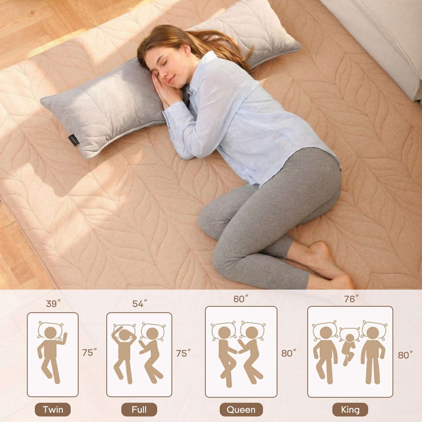 ZonLi Japanese Floor Mattress Futon Mattress Queen Size, Thicken Roll Up Tatami Mat w/ 100% Cotton Washable Cover, Portable & Foldable Floor Bed Mattress for Sleeping, Dormitory, Adult Kids, Coffee
