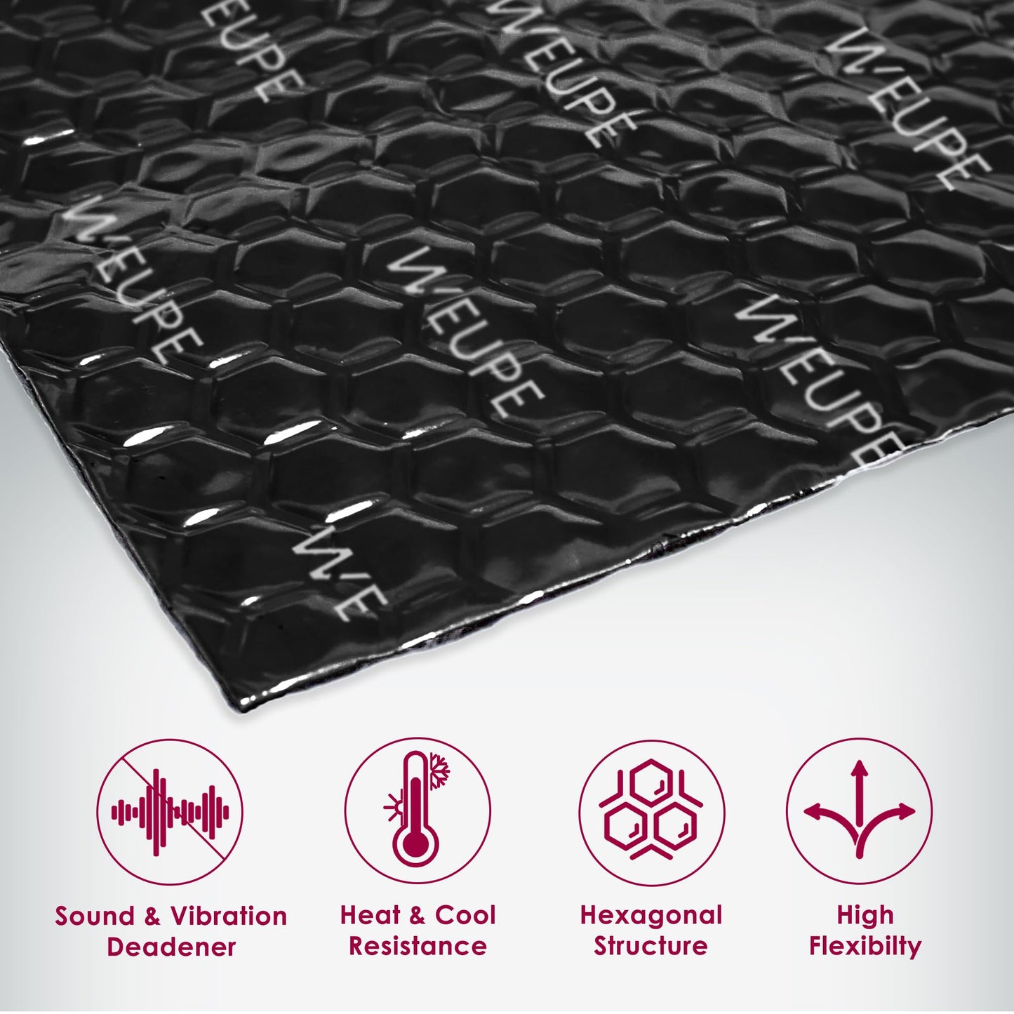 WEUPE Sound Deadening Mat for Cars, 50 mil 5 sqft, Butyl Automotive Sound Deadener, Noise Insulation Dampening Material for Car Trunk, Speaker, Door, Floor and Ceiling, Black