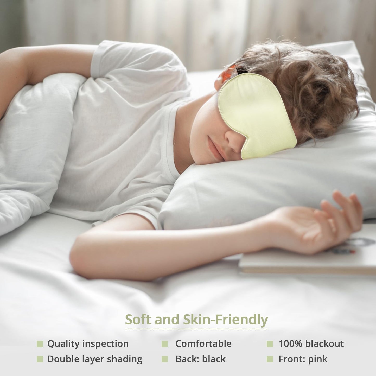 Kids Sleep Mask Eye Cover, 100% Real Natural Pure Silk Eye Mask with Adjustable Strap, Blindfold Kids Eye Mask for Sleeping, Eye Shade for Boys Girls and Adult, Pressure-Free Comfort (Black)