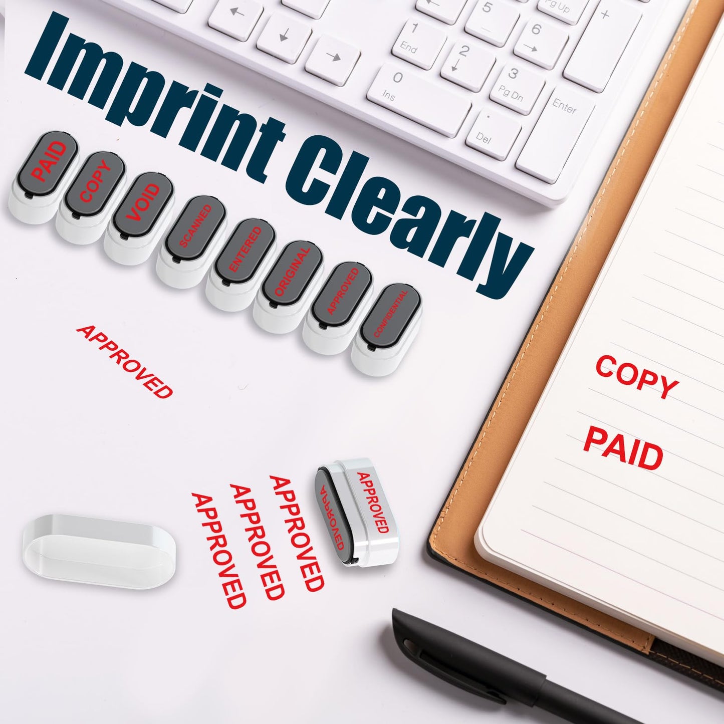 8-in-1 Office Stamps - Self-Inking Office Stamp Set for Paid, Copy, Void, Scanned, Entered, Original, Approved, and Confidential Stamps for Office Message Supplies - Red Ink (Office Stamps)