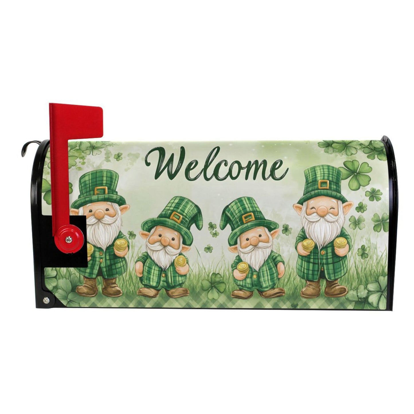 ALAZA Green Leprechauns Hat Shamrock Coin Patrick02 Magnetic Mailbox Cover MailWraps Garden Yard Home Decor for Outside Oversized-25.5" x20.8"