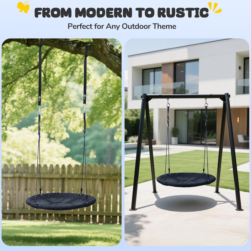 Trekassy 700lb 40 Inch Saucer Tree Swing for Kids Adults Outdoor 900D Oxford Waterproof with 2pcs Tree Hanging Straps, Steel Frame and Adjustable Ropes Black