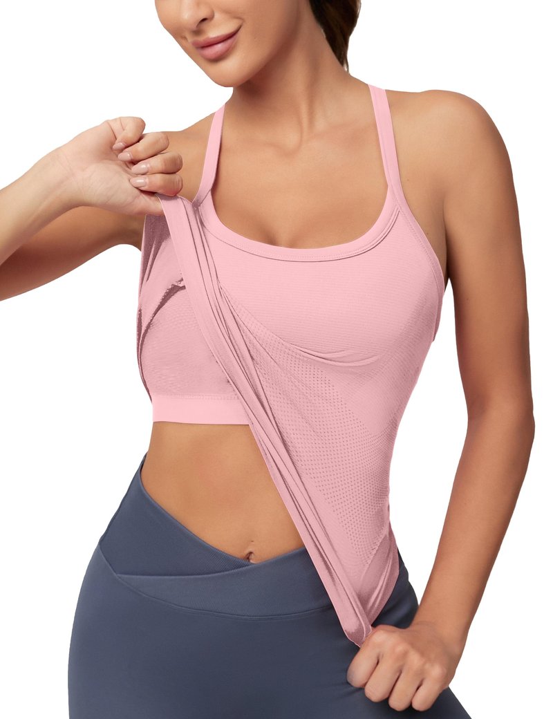 MathCat Workout Tank Tops for Women with Built in Bra, Sleeveless Gym Tops Seamless Racerback Athletic Yoga Shirts Pink