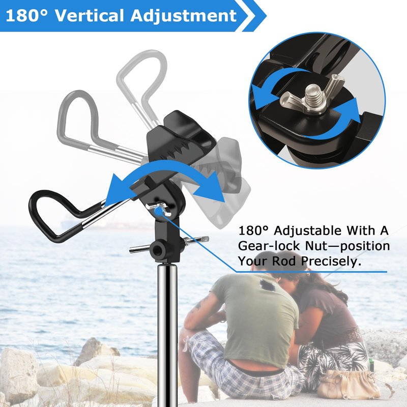 Aijmguo 2Pack Fishing Rod Holder for Ground, 360 Degree Adjustable Bank Fishing Pole Holders, Multifunctional Stainless Steel Beach Fishing Rod Stand Easy Set Up Rustproof(Gift for Men)